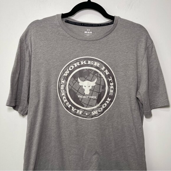 Under Armour Project Rock Men’s Gray Graphic T shirt in Size M “Hardest Worker” - Picture 3 of 10